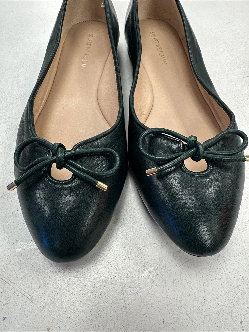 Stuart Weitzman Dark Green Leather Bow Ballet Flats women size 7 - Picture 8 of 9